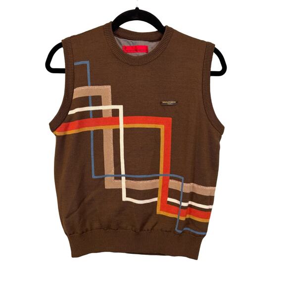 Roberta di Camerino Vest Mens M Brown Knit Sweater Crew Neck Wool Blend Pullover - Picture 1 of 8